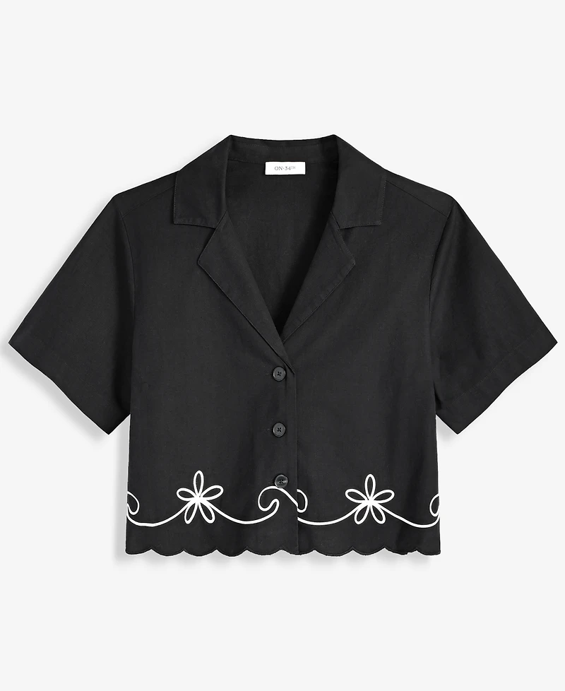 On 34th Women's Soutache Short-Sleeve Camp Shirt, Macy's Exclusive