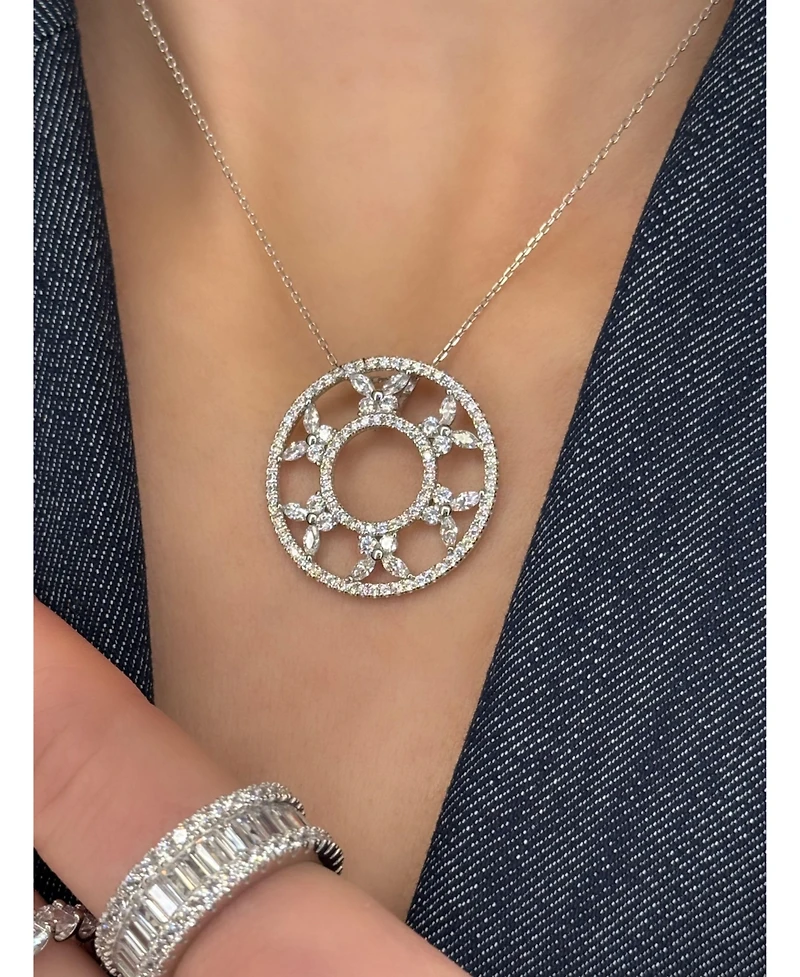 Suzy Levian New York Suzy Levian Sterling Silver Cubic Zirconia Butterfly Accent Circle Pendant Necklace