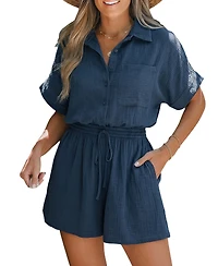 Cupshe Women's Button-Front Collared Short Sleeve Romper