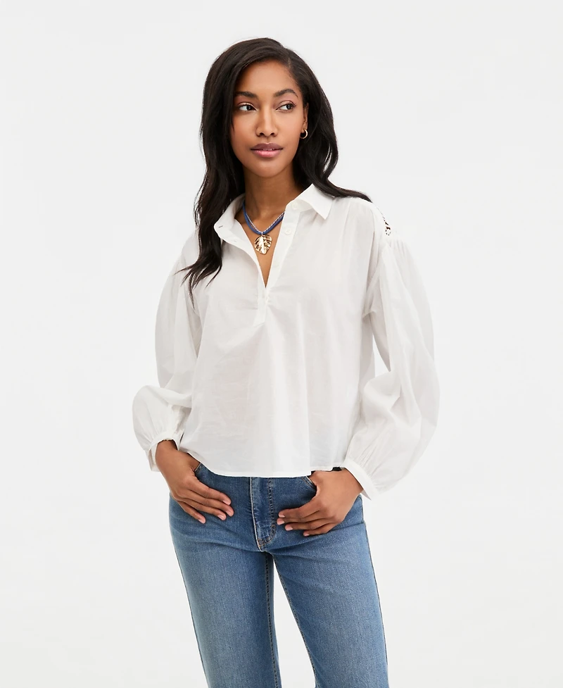 On 34th Women's Cotton Crochet Yoke Popover Top, Macy's Exclusive