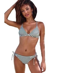 Olive Stripe Cross Back Triangle Bikini Top Bottom