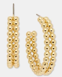 Anne Klein Gold-Tone 2-Row Metal Beaded C Hoop Earrings