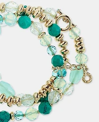 Anne Klein Gold-Tone 3-Pc. Beaded Stone Charm Stretch Bracelet