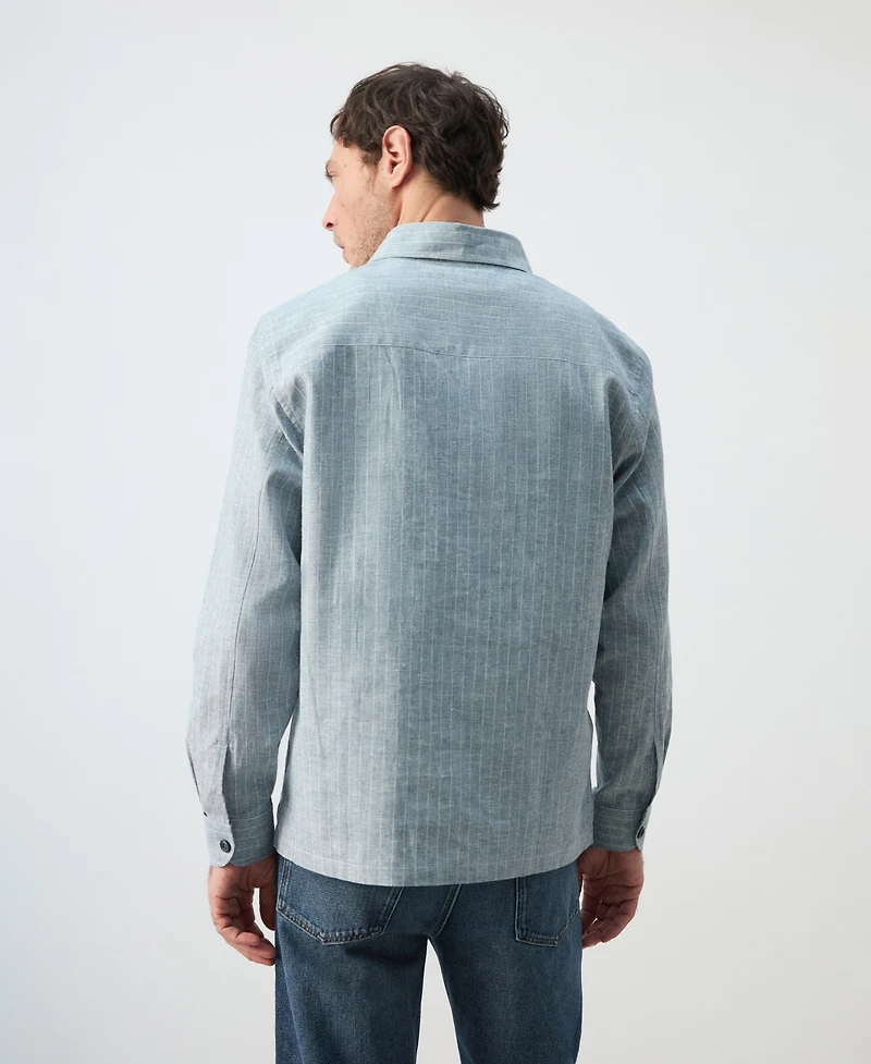 Mango Men's Linen-And-Cotton-Blend Striped Shirt