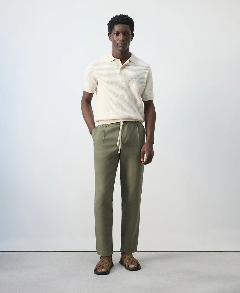 Mango Men's Slim-Fit Cropped Cotton-Linen Pants