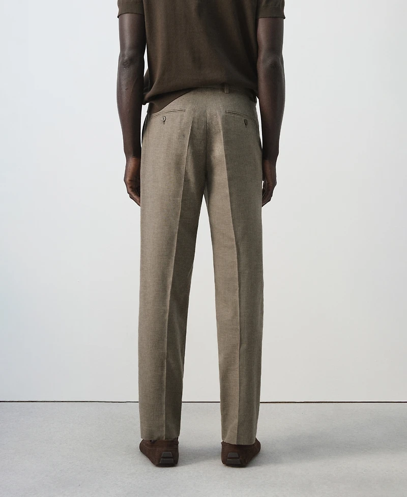 Mango Men's Regular-Fit Houndstooth Linen-Blend Pants