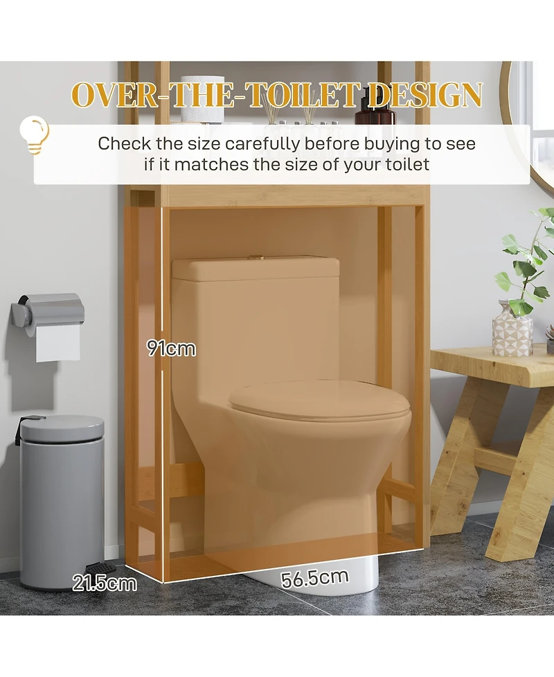 Homcom Over the Toilet Storage Cabinet with Slatted Doors, Adjustable Shelf