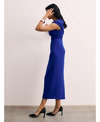 The Fold Women's Bodycon Short Sleeve V-Neck Midi Dress