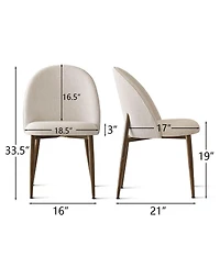 Maison Boucle Modern Fabric Dining Side Chairs Set of 2, Walnut Metal Legs, Armless