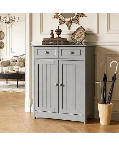 Clihome Freestanding Entryway Cabinet, Grey Mdf Storage Cabinet with Adjustable Shelf, 1 Cabinet and 2 Drawers