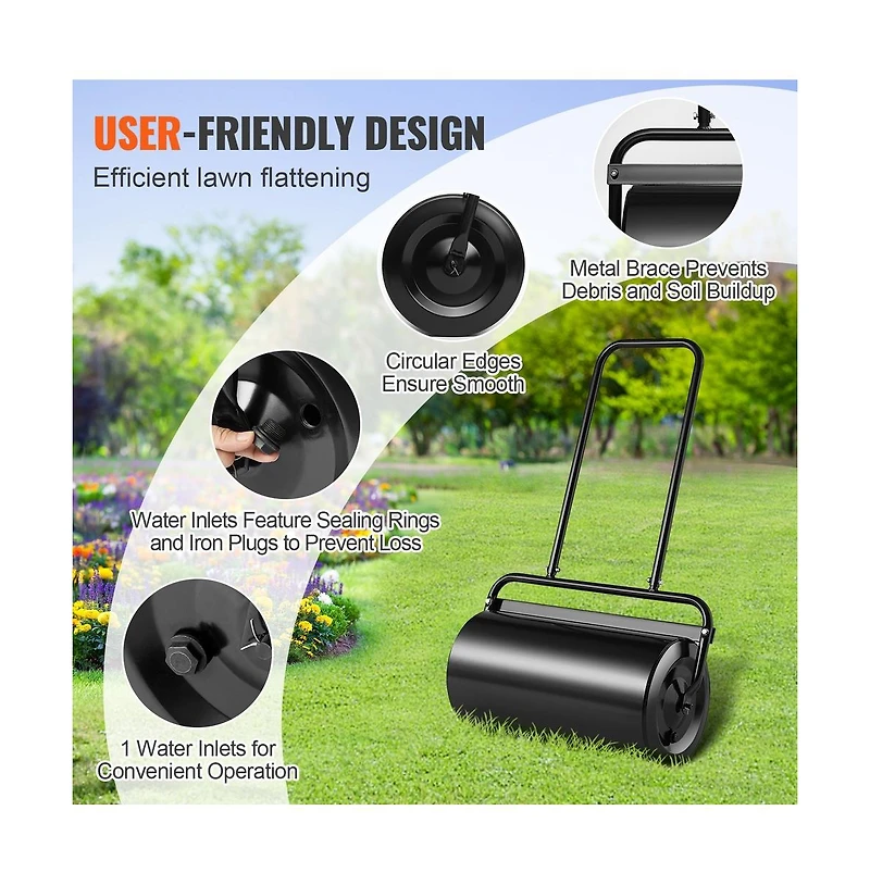 Sugift 13 Gallon Sand Water Filled Yard Roller Steel Push Pull Lawn Roller