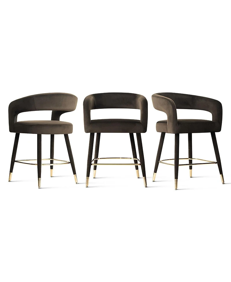 Maison Boucle 24" Counter Height Velvet Bar Stools Set of 3 with Arms
