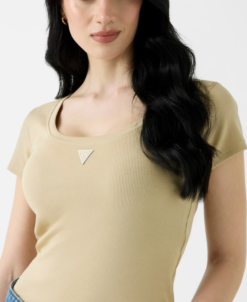 Guess Women's Short-Sleeve Triangle Patch Scoop Neck T-Shirt