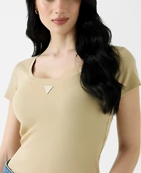 Guess Women's Short-Sleeve Triangle Patch Scoop Neck T-Shirt