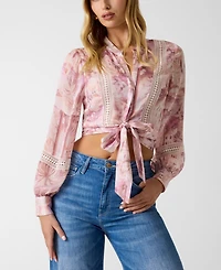 Guess Women's Long-Sleeve Zahara Tie-Front Top