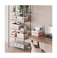 Gouun 4 Pack Collapsible Fabric Storage Bins with Rope Handles, Cotton Linen Storage Baskets for Closet Shelves
