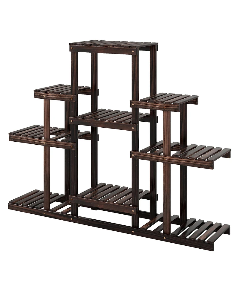Gouun 47 in. Tiered Corner Wood Plant Shelf with 9 Pot Holders