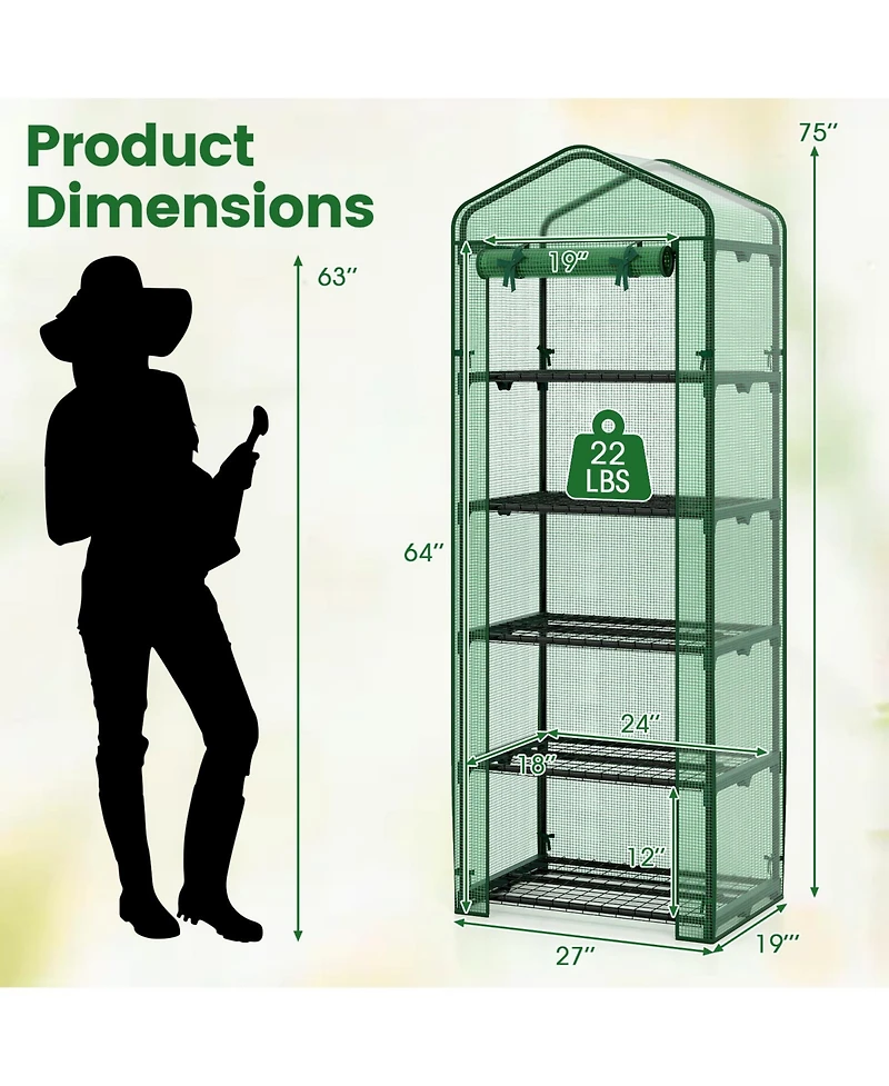 Gouun 75 in. Portable Mini Greenhouse with 5 Wire Shelves