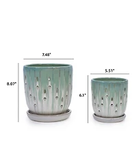 Clihome Handmade Gradient Ceramic Planter Set Indoor and Outdoor Flower Pots for Orchids