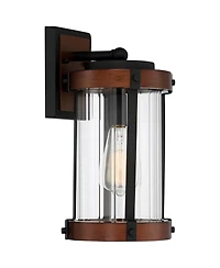 John Timberland Stan Industrial Outdoor Wall Light Fixtures Set of 2 Dark Wood Black Metal 13 Clear Glass for Post Exterior Barn