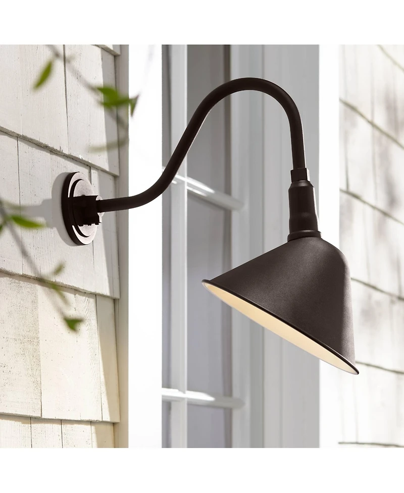 Franklin Iron Works Neihart Rustic Farmhouse Outdoor Wall Light Fixtures Set of 2 Gooseneck Arm Downlight 18 for Post Exterior