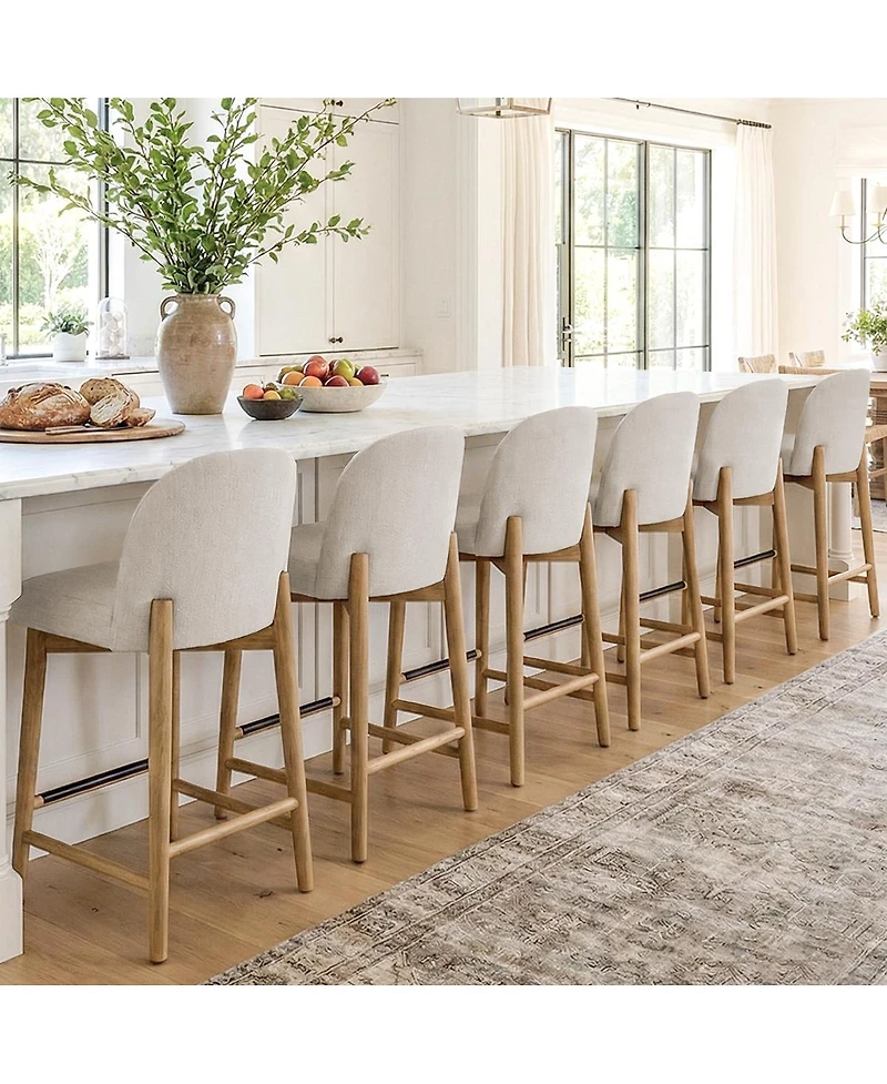 Maison Boucle 25.5" Counter Height Linen Upholstered Bar Stools Set of 6, Armless
