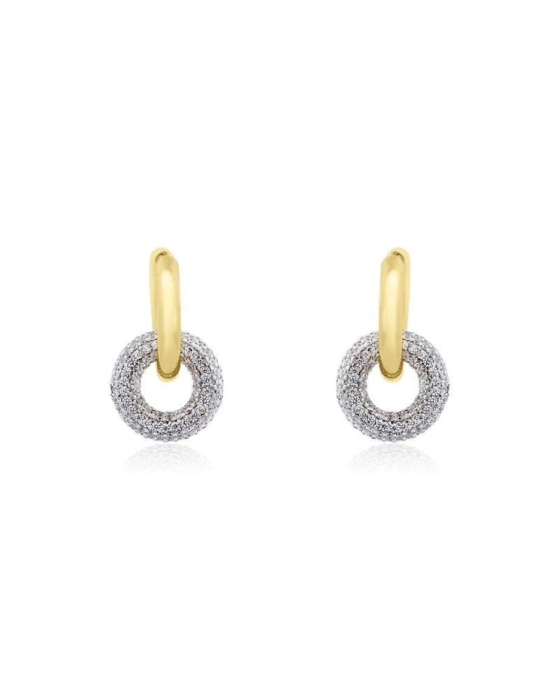The Lovery Cz Double Drop Hoop Earrings 14K Plated Sterling Silver