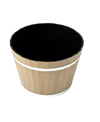 Gouun 4 Pack Resin Barrel Planters, 11.81 inch Decorative Flower Pots with Drainage Holes