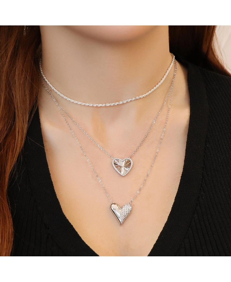 The Lovery Half and Half Cz Single Heart Necklace Sterling Silver