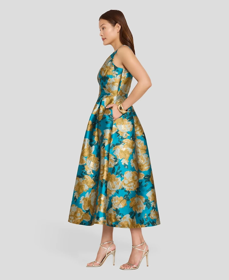 Tahari Asl Women's Printed Scoop Neck Midi Dress