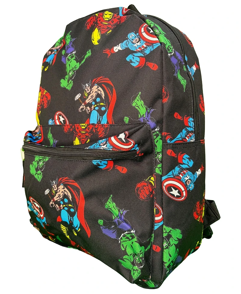 Marvel Avengers All Over Print Black 16" Nylon School Backpack for Boys, with a front Pocket