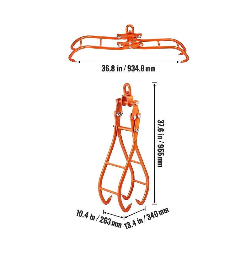 Sugift 36 in Timber Claw Hook 4 Claw Log Grapple for Logging and Skidding