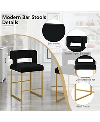 Rainsken 26" H Bar Stools Set of 2, Modern Fashion Counter Height Chairs with Square Open Backrest and Sturdy Iron Legs for Kitchen Island