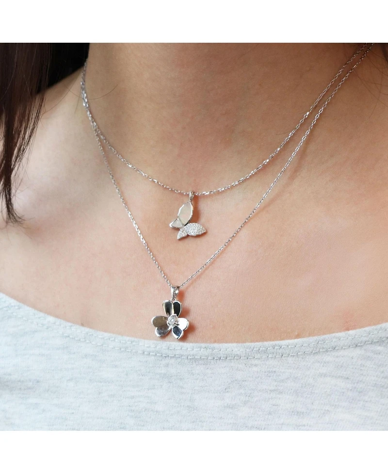 The Lovery Clover Petal Cz Necklace Sterling Silver