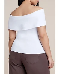 Eloquii Women's Twisted Off The Shoulder Sweater