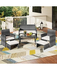 Sugift 6-Piece Outdoor Pe Rattan Sectional Sofa Set with Glass Coffee Table