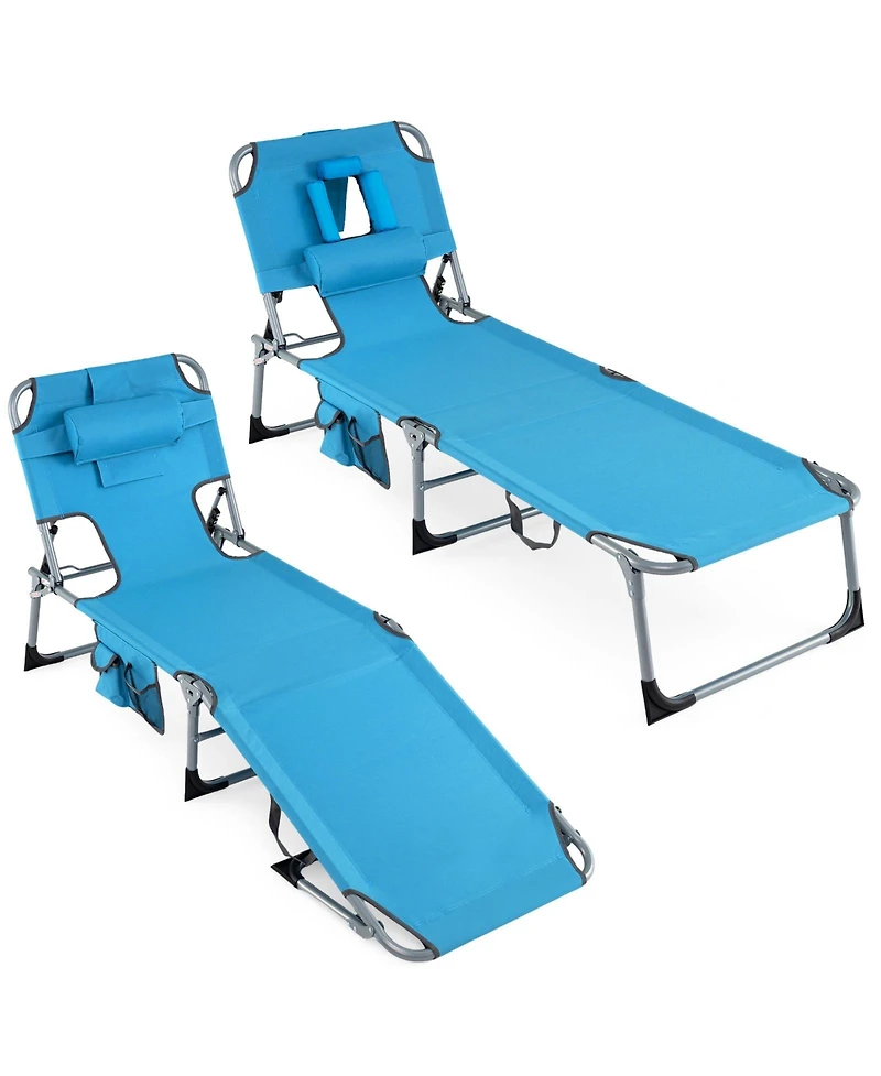 Gymax 2PCS Tanning ChairPortable Chaise Lounge Chair w/4-Position Adjustable Backrest
