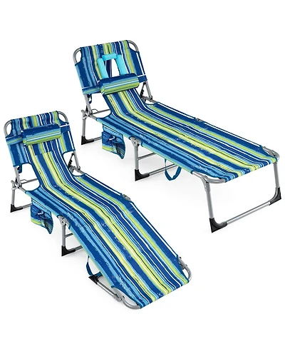Gymax 2PCS Tanning ChairPortable Chaise Lounge Chair w/4-Position Adjustable Backrest