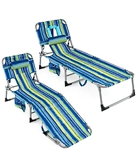 Gymax 2PCS Tanning ChairPortable Chaise Lounge Chair w/4-Position Adjustable Backrest