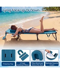 Gymax 2PCS Folding Beach Sun Lounger w/Face Hole Removable Pillows 4-Position Backrest