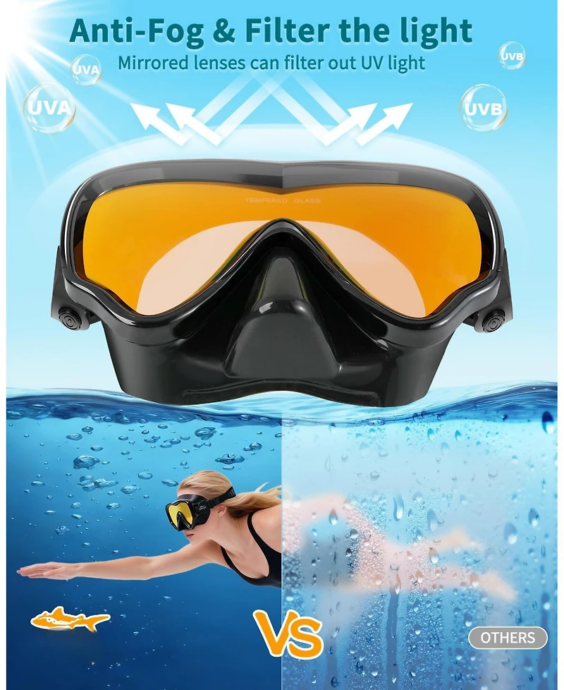 Gnuadz Swim Mask Goggles Nose Cover Anti Fog Tempered Glass Uv Protection