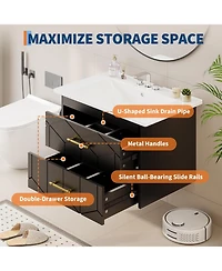 gaomon Floating Bathroom Vanity with Sink, Modern Wall-Mounted Cabinet Ceramic Top, 2 Drawer Storage for Small or Apartment