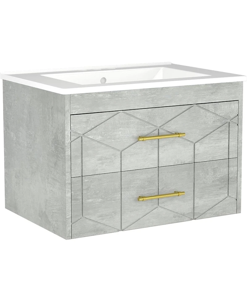 gaomon Floating Bathroom Vanity with Sink, Modern Wall-Mounted Cabinet Ceramic Top, 2 Drawer Storage for Small or Apartment