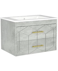 gaomon Floating Bathroom Vanity with Sink, Modern Wall-Mounted Cabinet Ceramic Top, 2 Drawer Storage for Small or Apartment