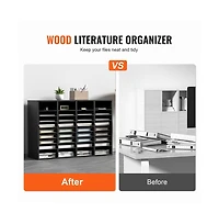 Sugift Compartment Wood Literature Organizer File Sorter with Shelves