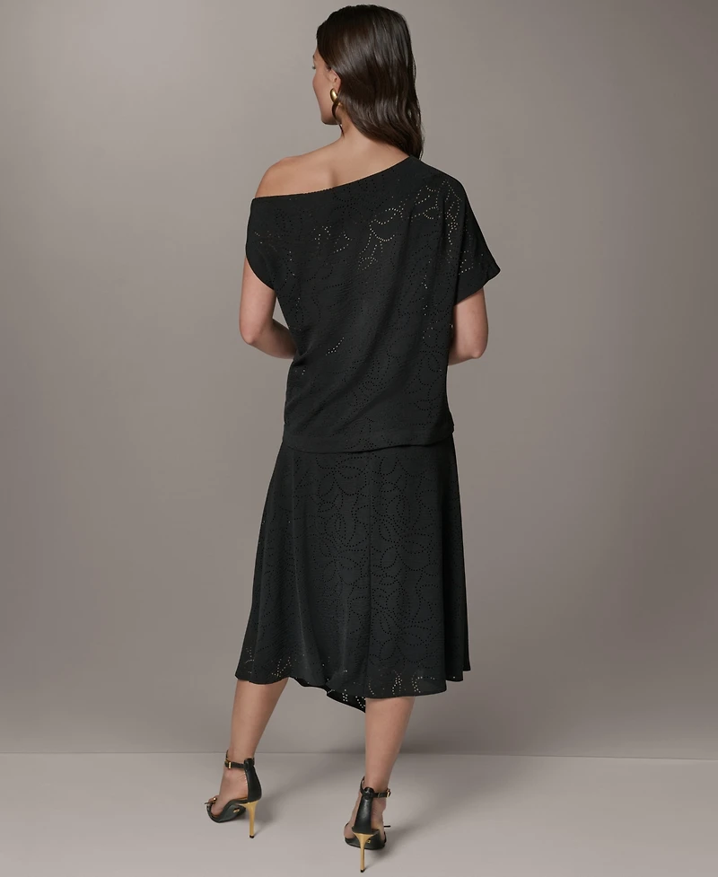 Donna Karan New York Women's Asymmetric Neck Laser Cut Top