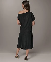 Donna Karan New York Women's Asymmetric Neck Laser Cut Top