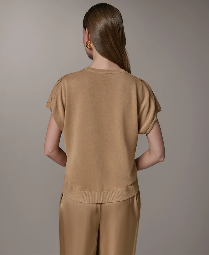 Donna Karan New York Women's Short-Sleeve Crewneck Cotton Sweater