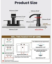 Midola 4 Inch Centerset Waterfall Bathroom Sink Faucet Deck Mount 2 Handle 2 or 3 Hole Pop Up Drain Modern Vanity Mixer Tap Matte