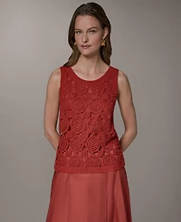 Donna Karan New York Women's Crewneck Crochet Shell Sweater